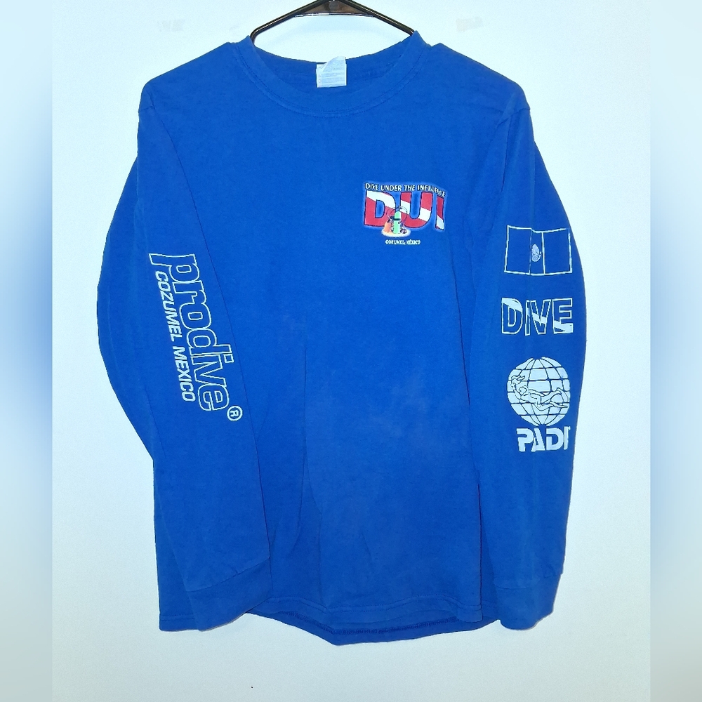 Scuba Dive Under The Influence DUI Cozumel Men's Blue Long Sleeve Shirt